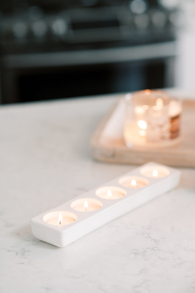 White Modern Concrete Multi Tea Light Candle Holder