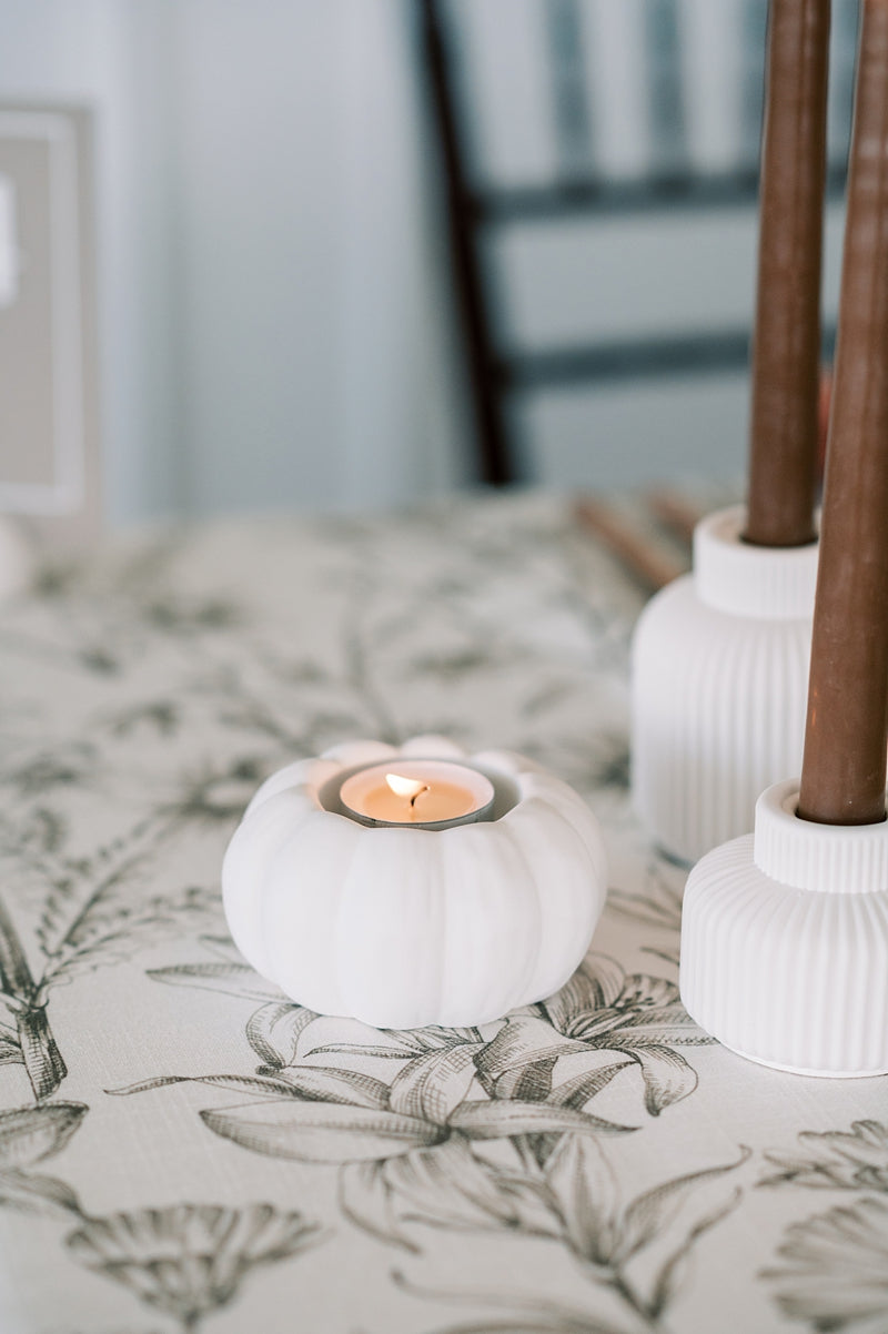 White Pumpkin Modern Fall Decor Concrete Tea Light Candle Holder