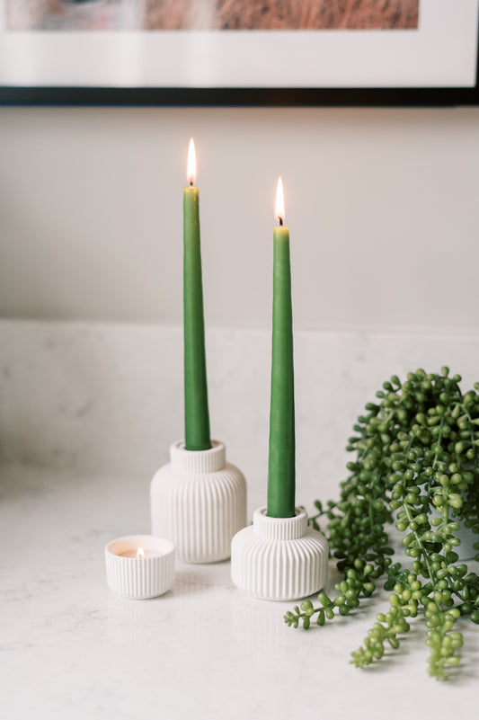 Ribbed Concrete Taper Candle Holder