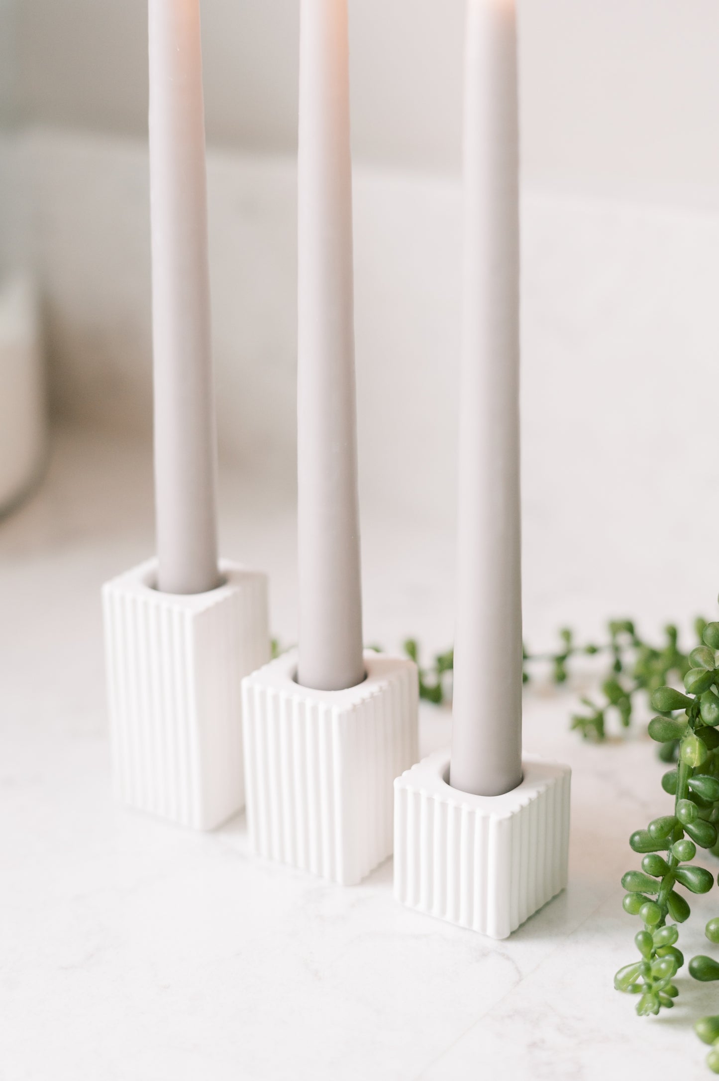 Square Ribbed Concrete Taper Candle Holder