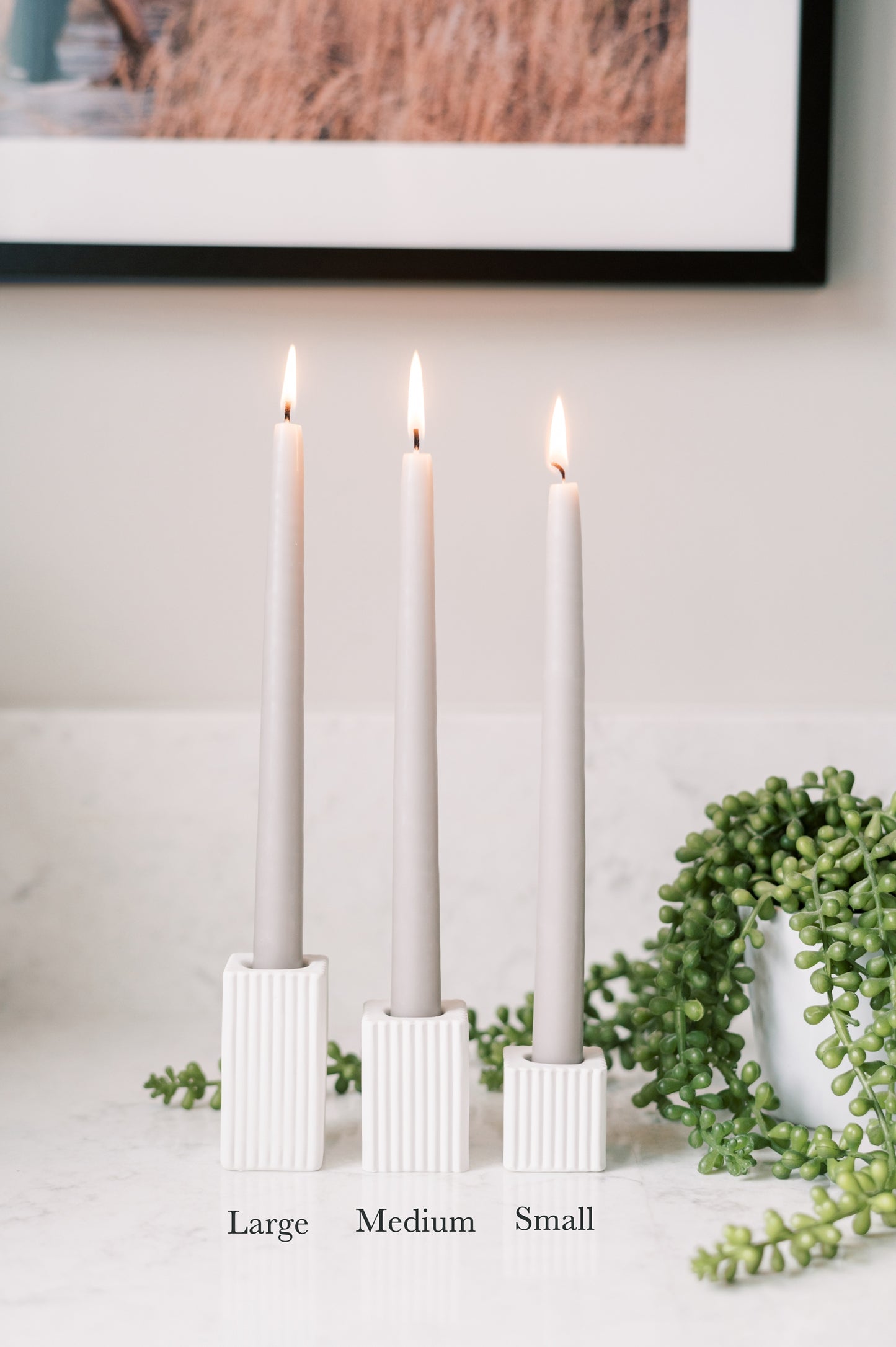 Square Ribbed Concrete Taper Candle Holder