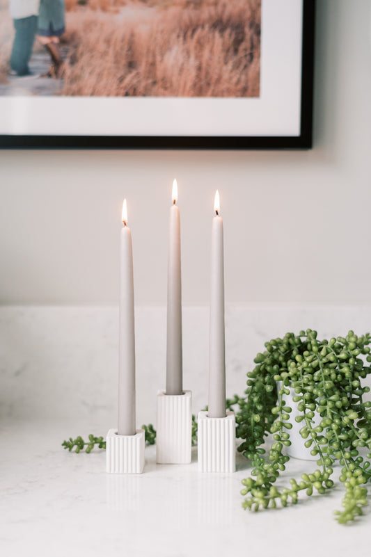 Square Ribbed Concrete Taper Candle Holder