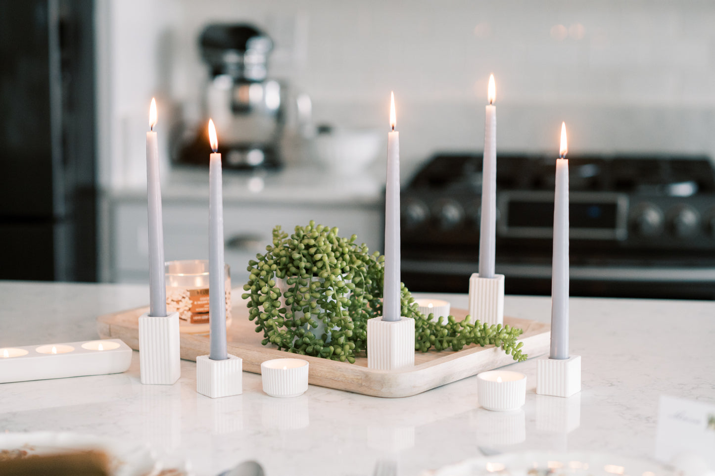 Square Ribbed Concrete Taper Candle Holder