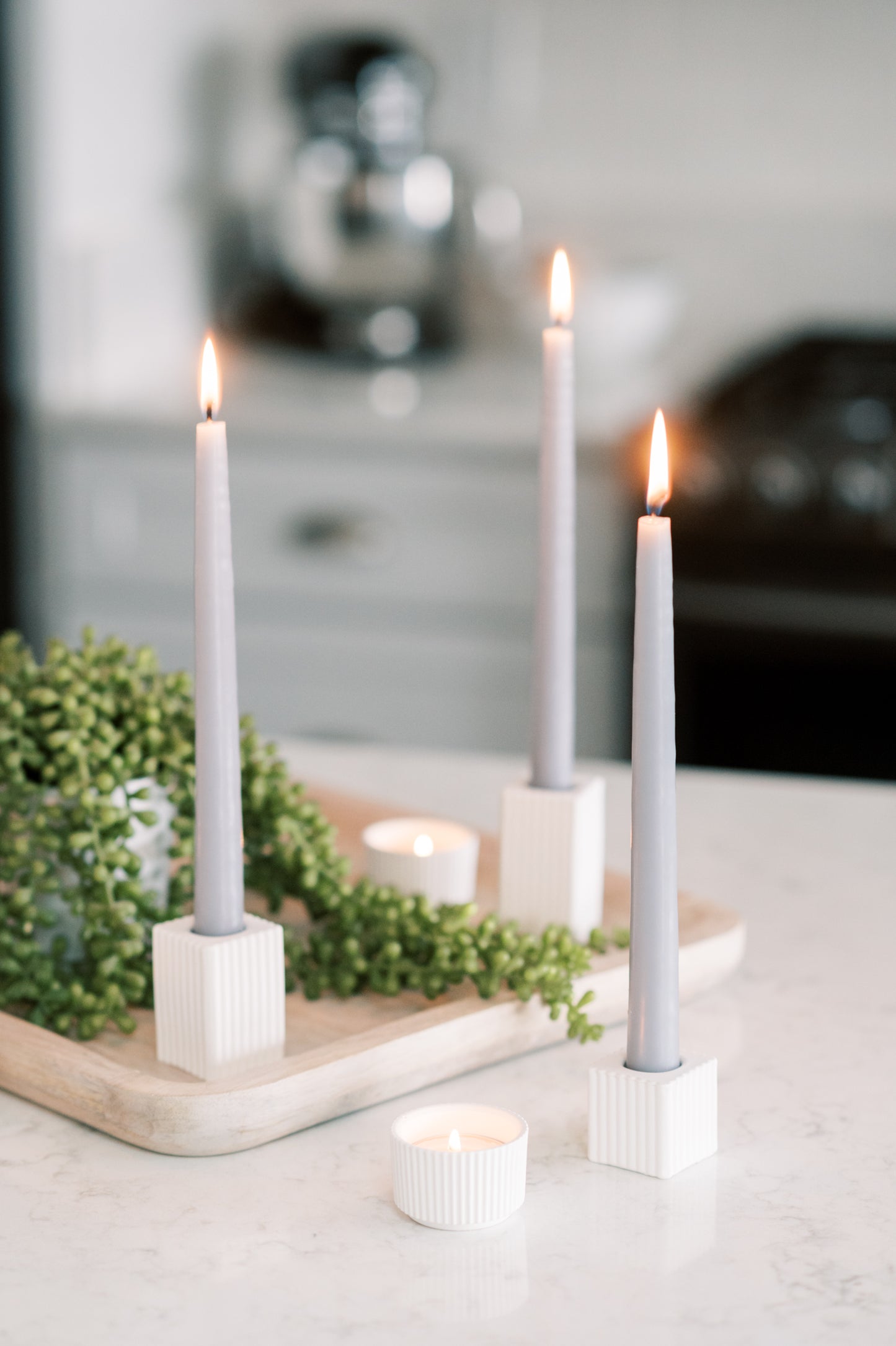 Square Ribbed Concrete Taper Candle Holder