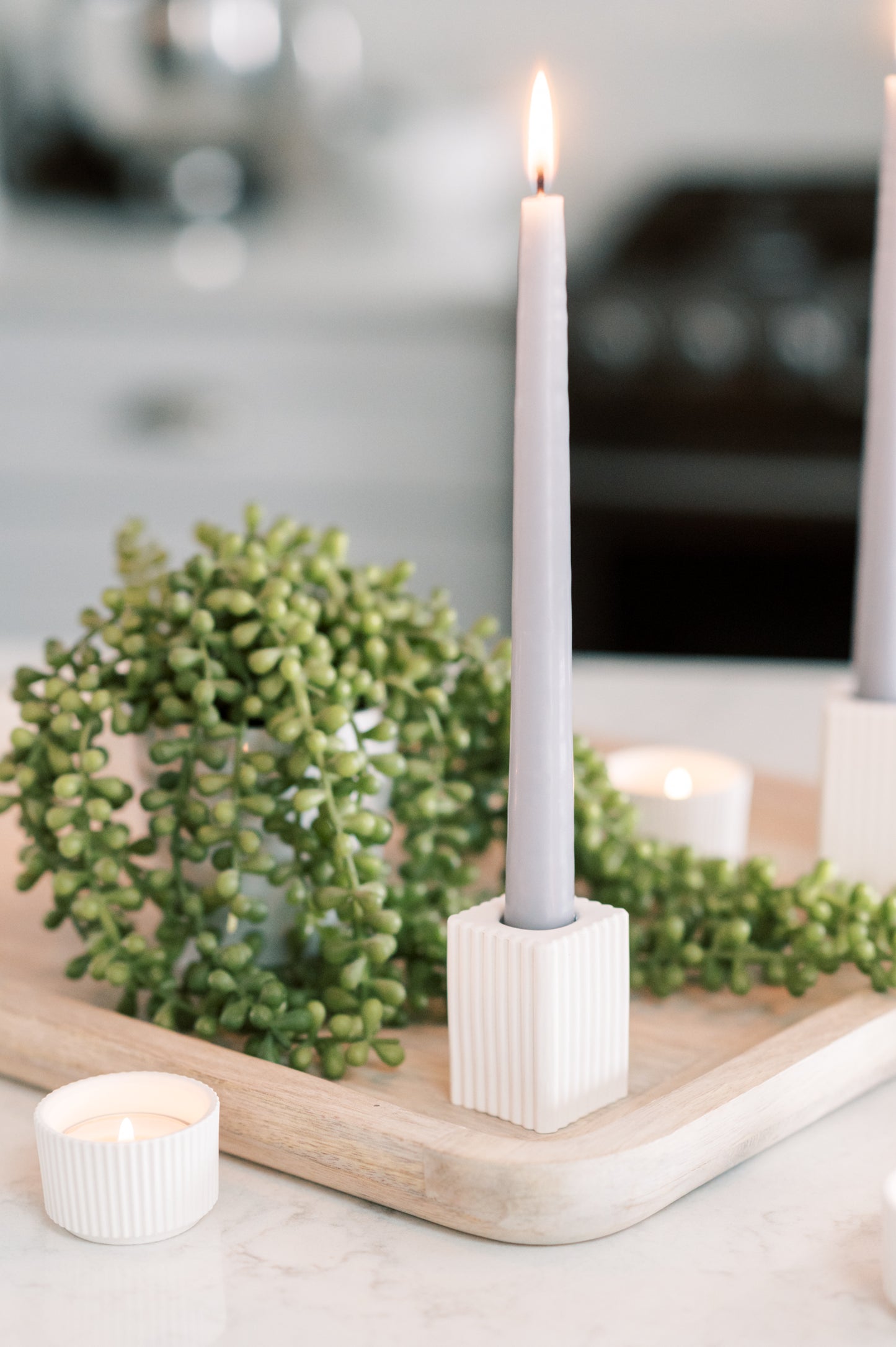 Square Ribbed Concrete Taper Candle Holder