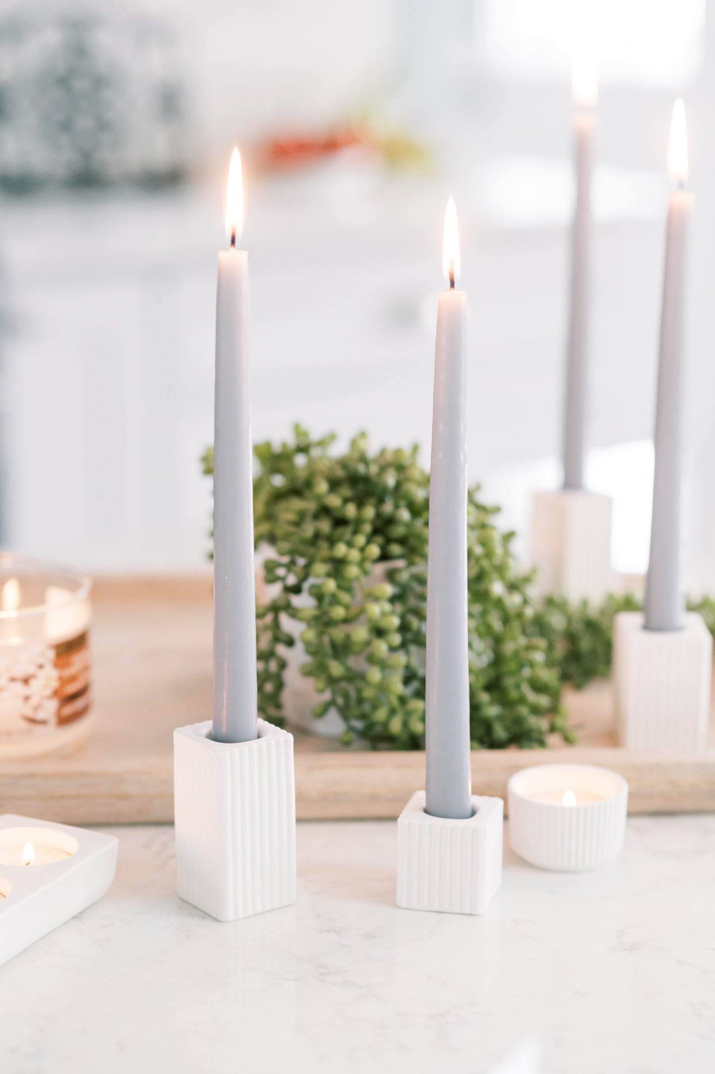 Square Ribbed Concrete Taper Candle Holder