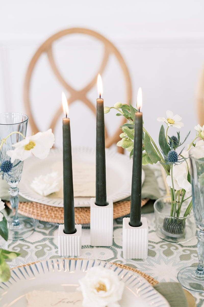 Square Ribbed Concrete Taper Candle Holder