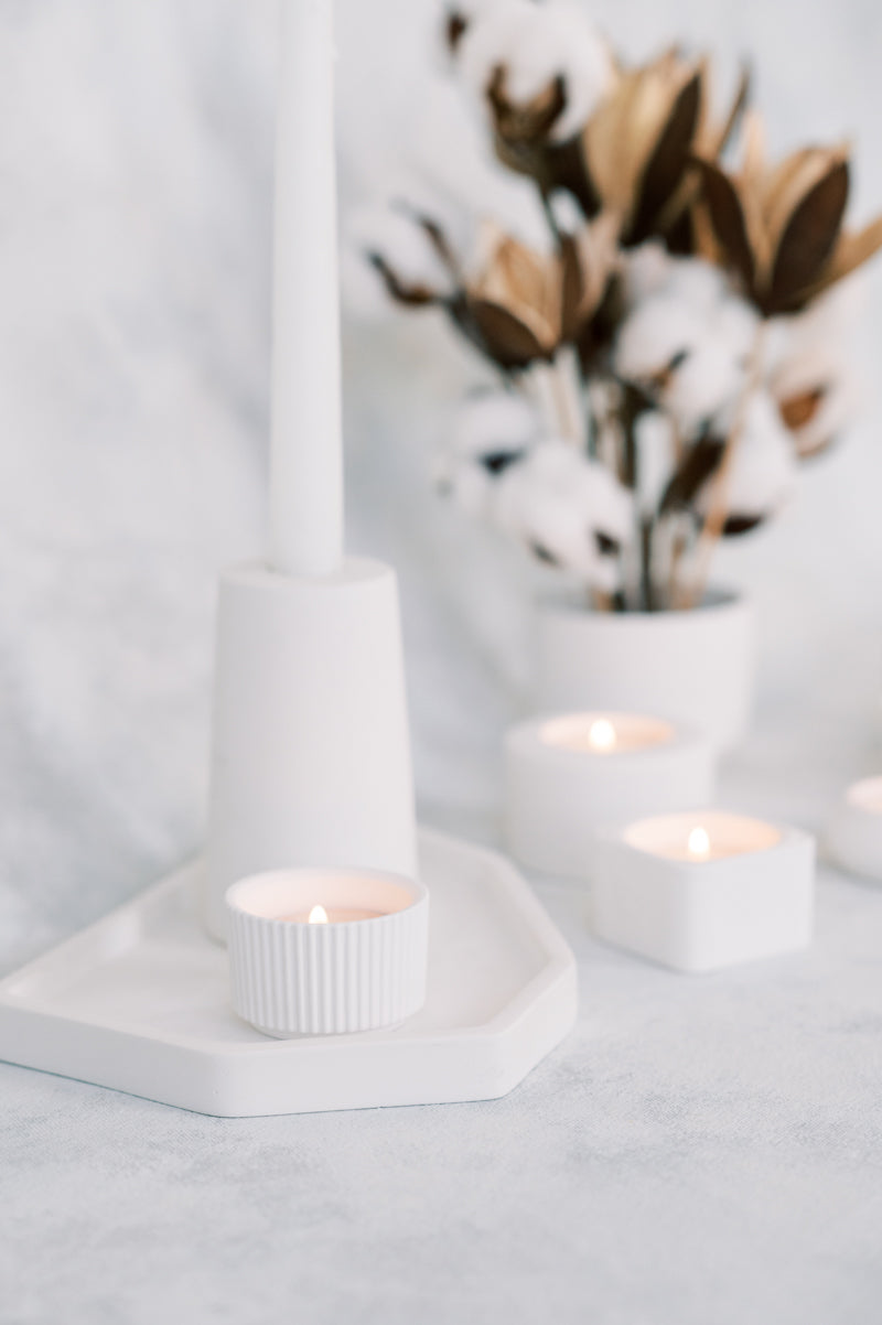 Ribbed Concrete Tea Light Holder